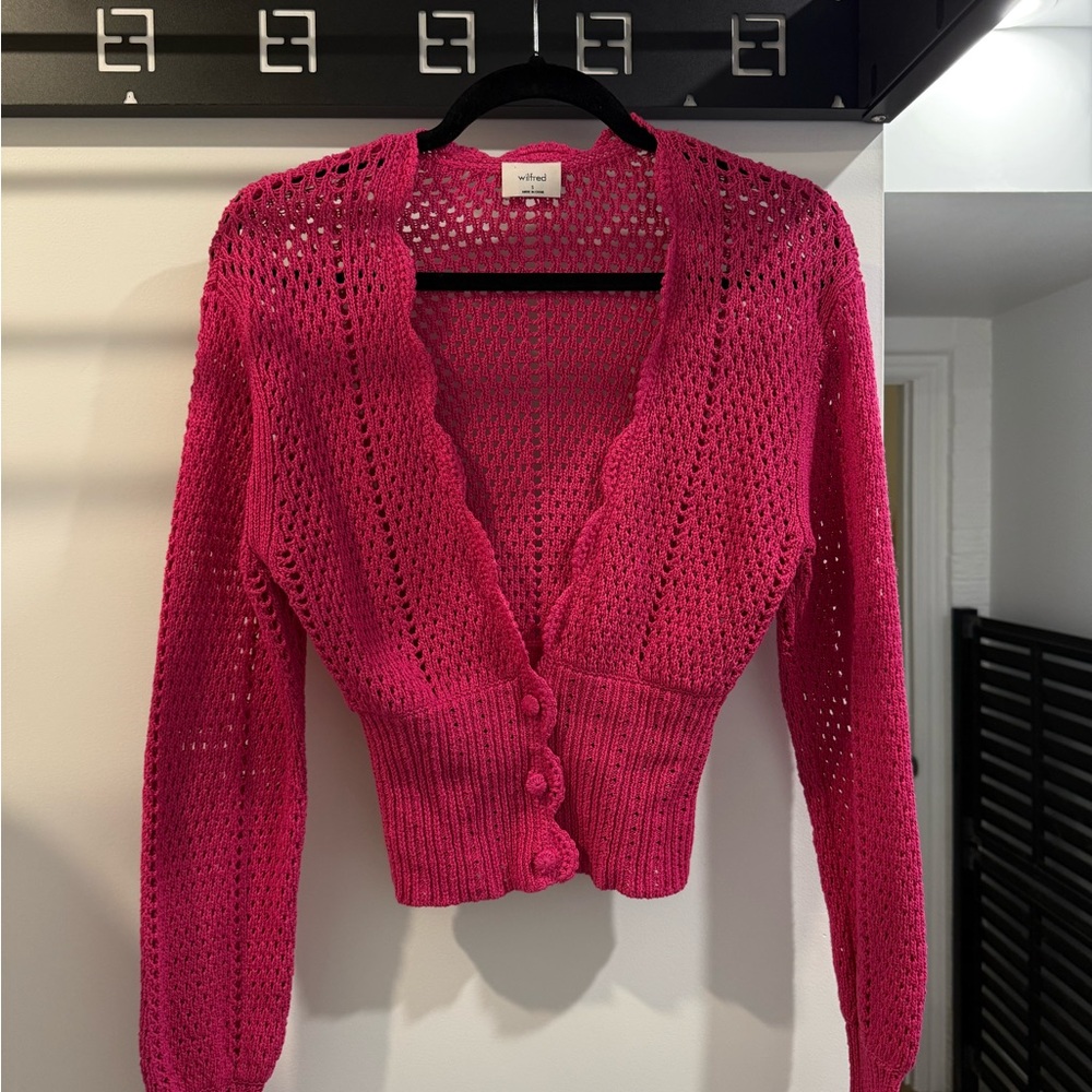 Wilfred Pink Cropped Cardigan Sweater